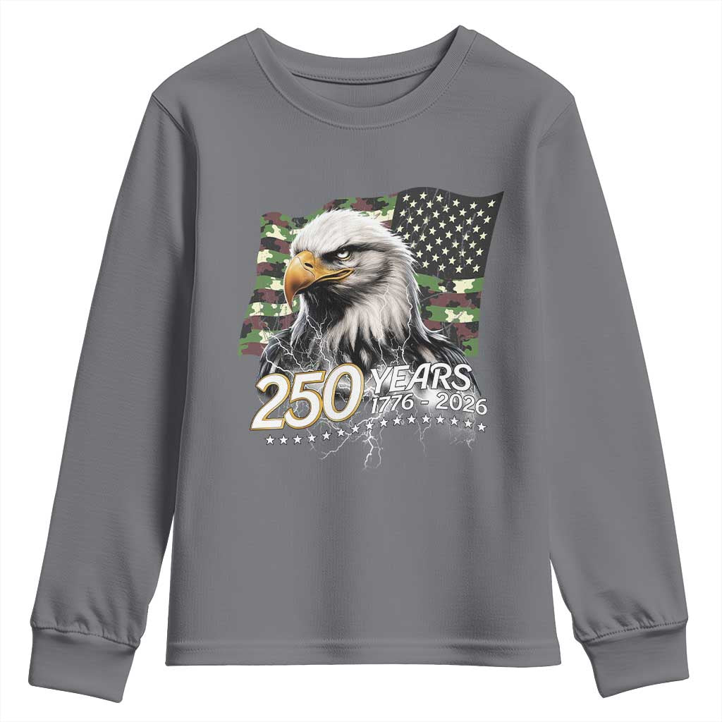 250 Years America Anniversary Youth Sweatshirt Patriotic Bald Eagle Military Tactical American Flag Camo