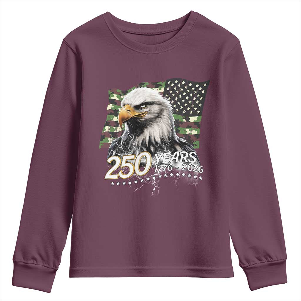 250 Years America Anniversary Youth Sweatshirt Patriotic Bald Eagle Military Tactical American Flag Camo