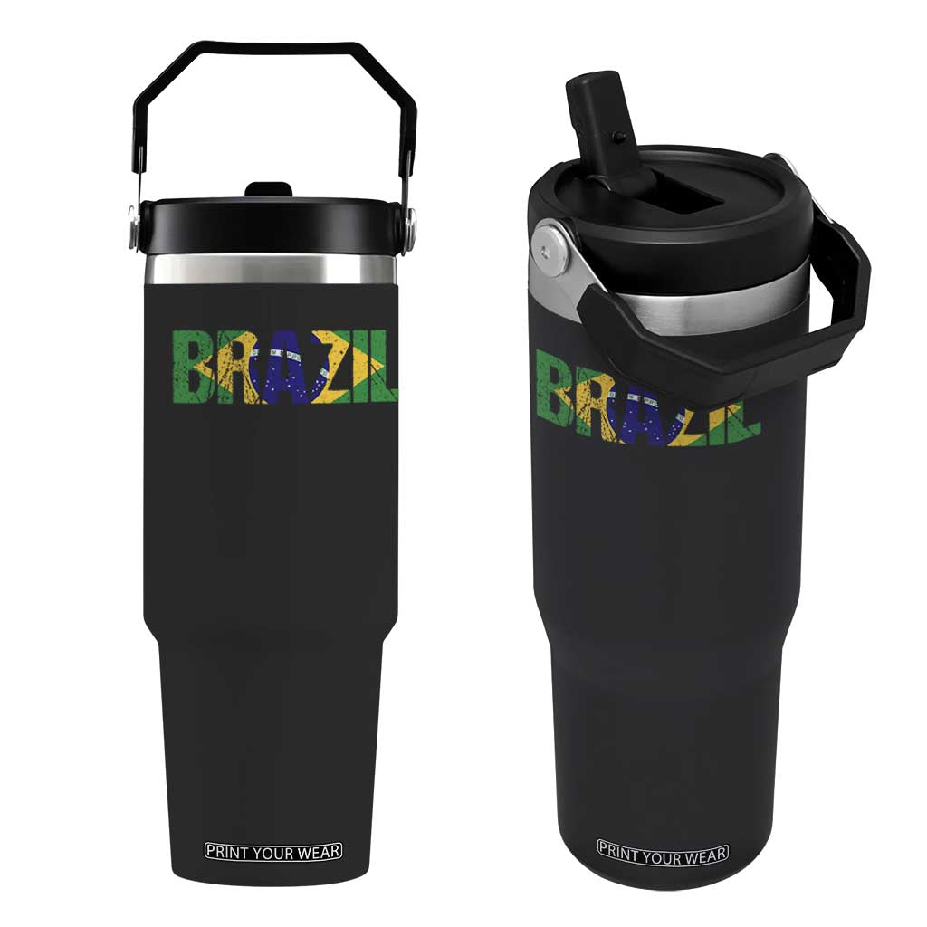 Brazil Brasil Flag Flip Straw Tumbler Vintage Distressed Brazil