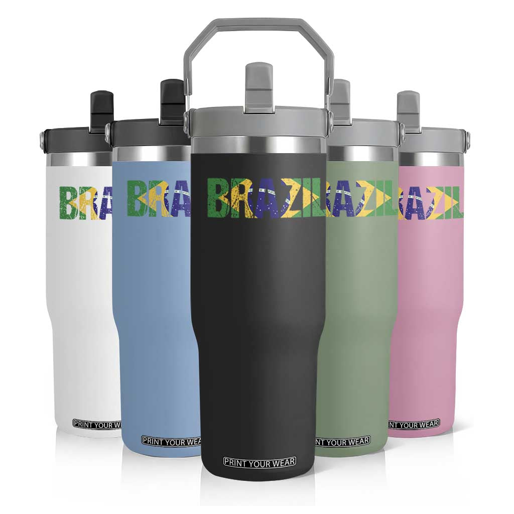 Brazil Brasil Flag Flip Straw Tumbler Vintage Distressed Brazil