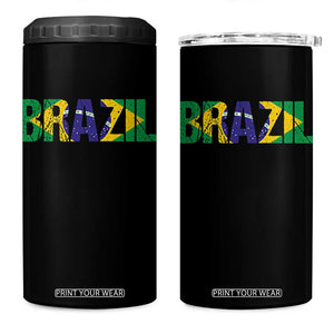 Brazil Brasil Flag 4 in 1 Can Cooler Tumbler Vintage Distressed Brazil