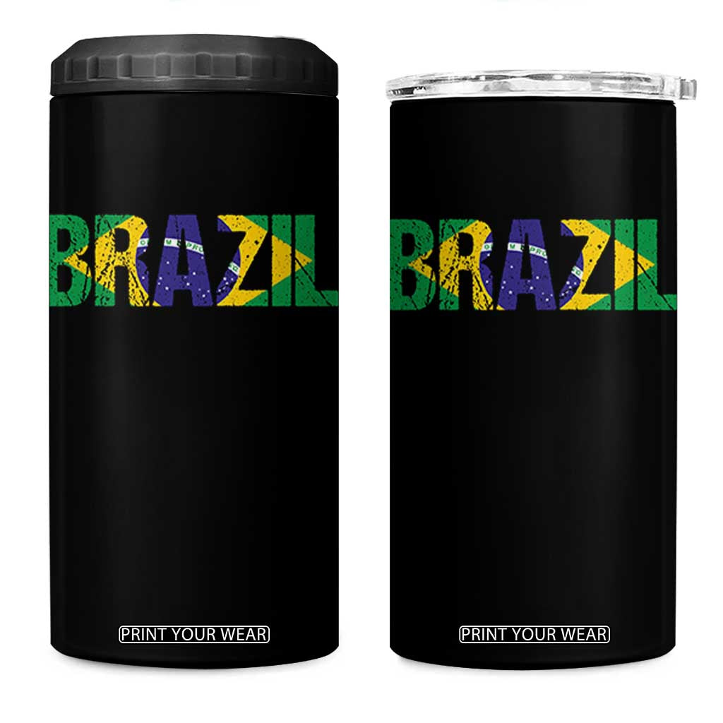 Brazil Brasil Flag 4 in 1 Can Cooler Tumbler Vintage Distressed Brazil TS14 One Size: 16 oz Black Print Your Wear