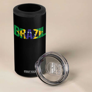 Brazil Brasil Flag 4 in 1 Can Cooler Tumbler Vintage Distressed Brazil