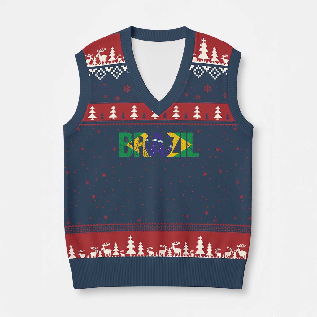 Brazil Brasil Flag V-Neck Knit Sweater Vest Vintage Distressed Brazil TS14 Navy Red Print Your Wear
