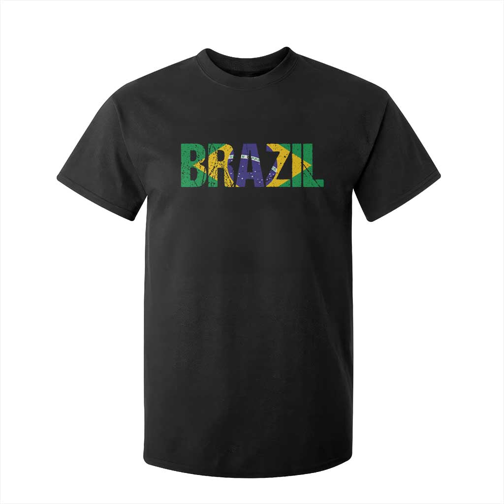 Brazil Brasil Flag T Shirt For Kid Vintage Distressed Brazil TS14 Black Print Your Wear