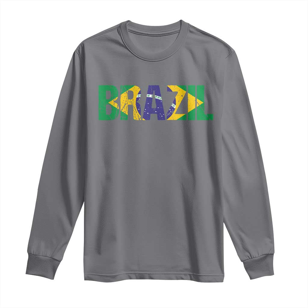 Brazil Brasil Flag Long Sleeve Shirt Vintage Distressed Brazil