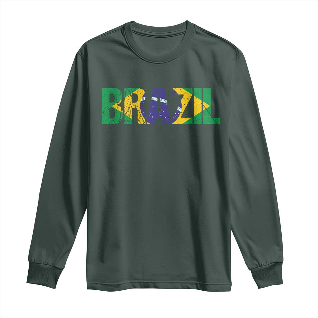Brazil Brasil Flag Long Sleeve Shirt Vintage Distressed Brazil