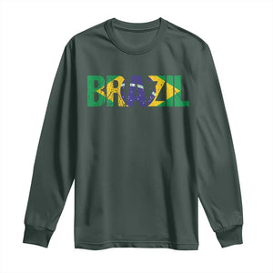 Brazil Brasil Flag Long Sleeve Shirt Vintage Distressed Brazil