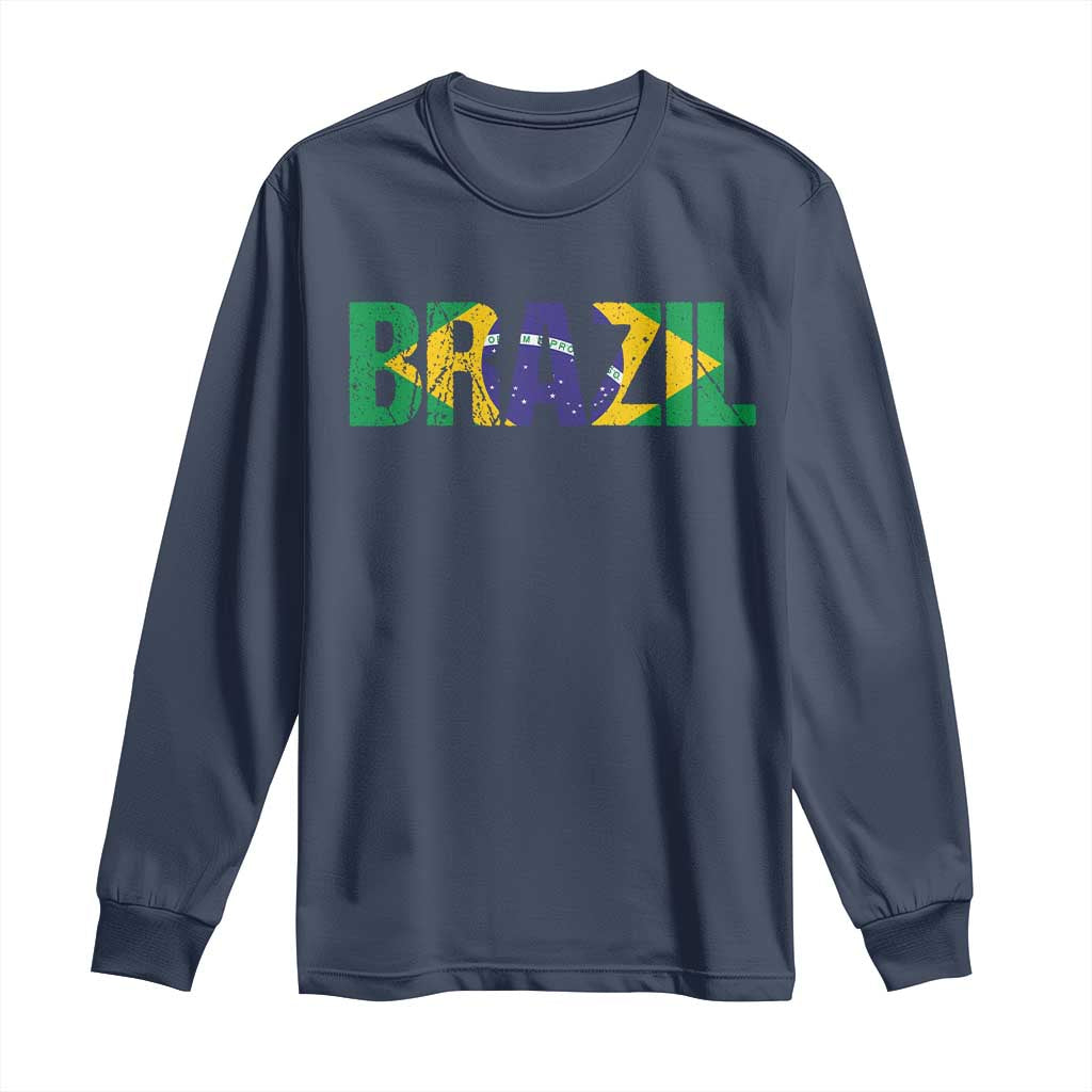 Brazil Brasil Flag Long Sleeve Shirt Vintage Distressed Brazil