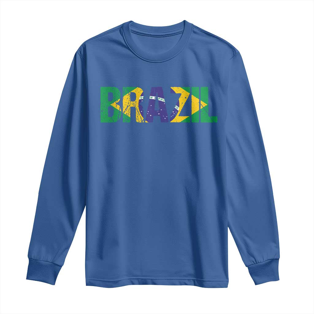 Brazil Brasil Flag Long Sleeve Shirt Vintage Distressed Brazil