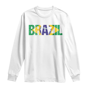Brazil Brasil Flag Long Sleeve Shirt Vintage Distressed Brazil