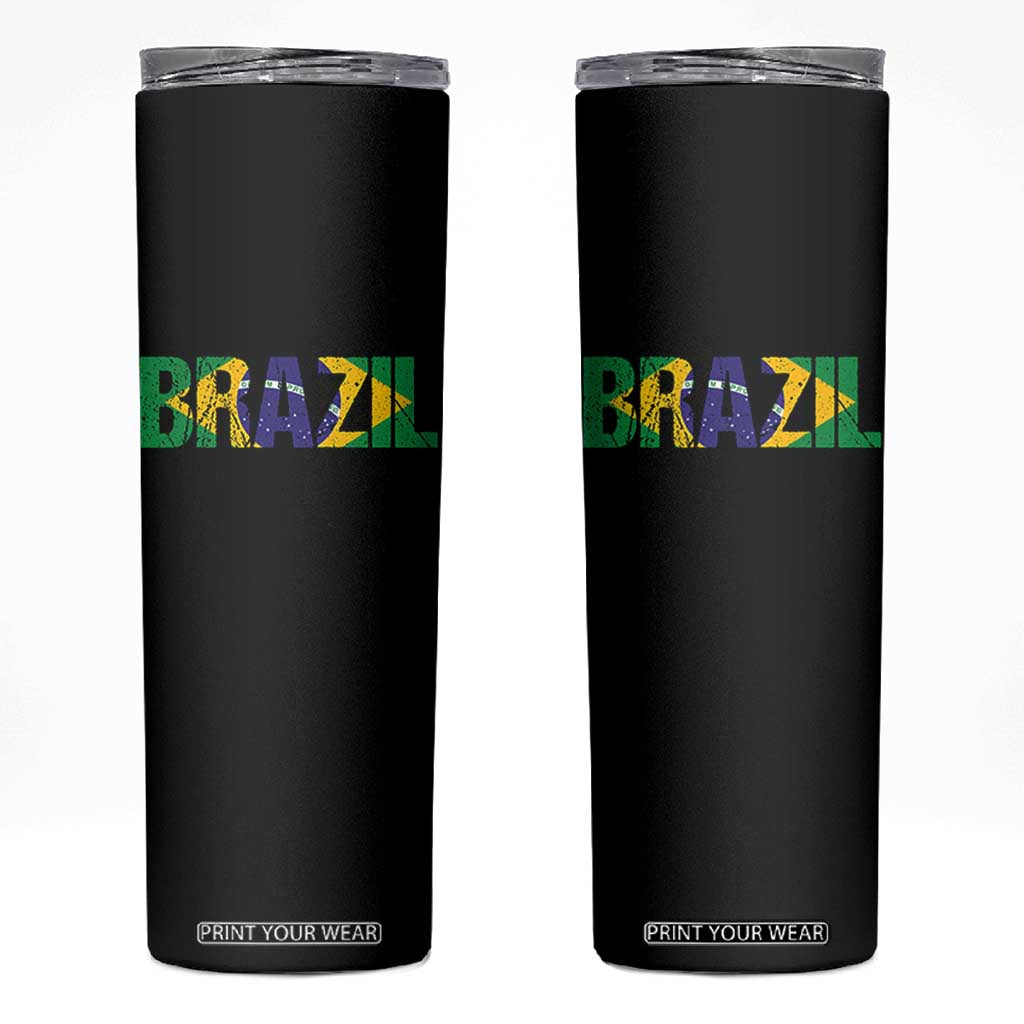 Brazil Brasil Flag Skinny Tumbler Vintage Distressed Brazil
