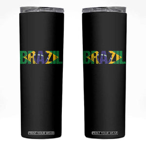 Brazil Brasil Flag Skinny Tumbler Vintage Distressed Brazil