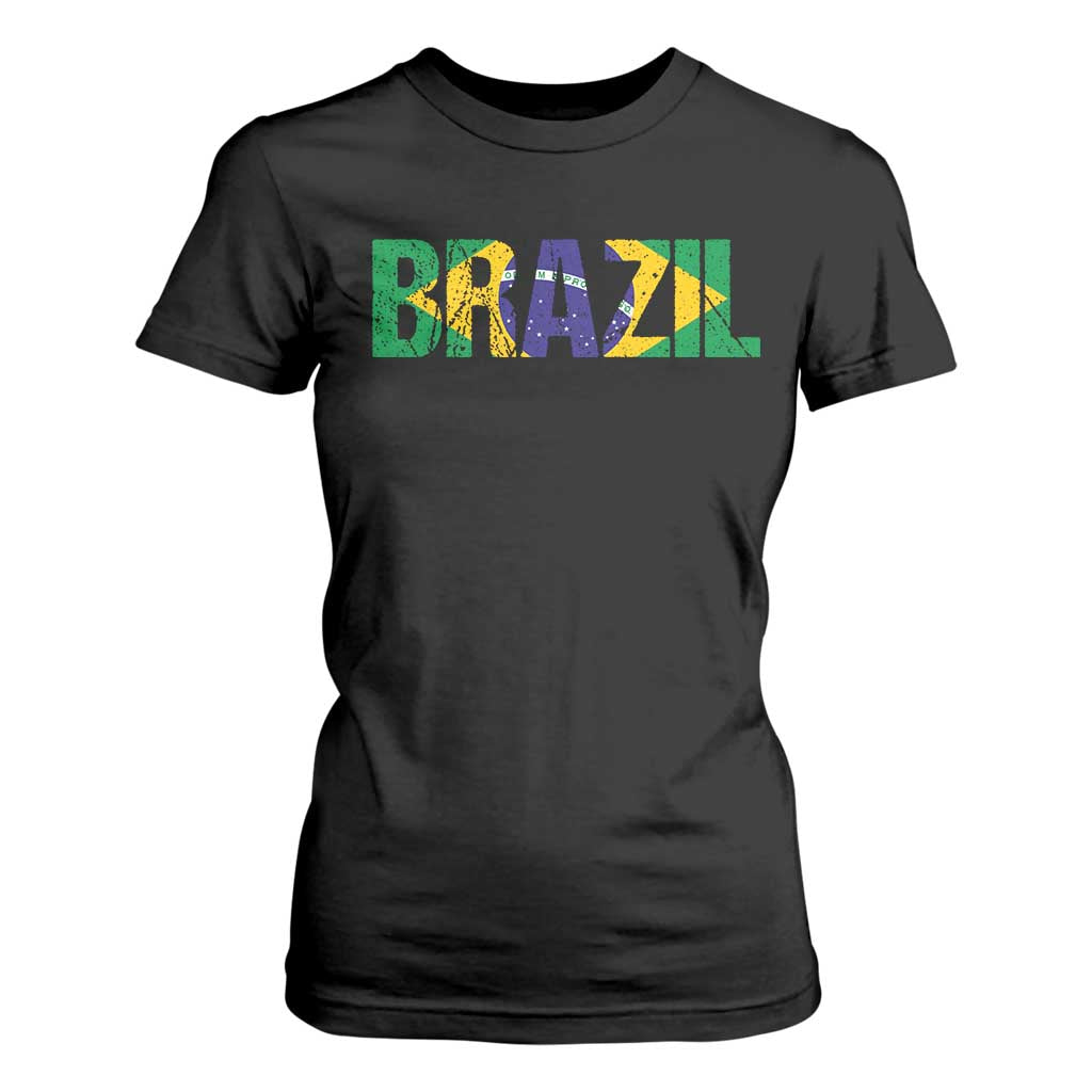 Brazil Brasil Flag T Shirt For Women Vintage Distressed Brazil TS14 Black Print Your Wear