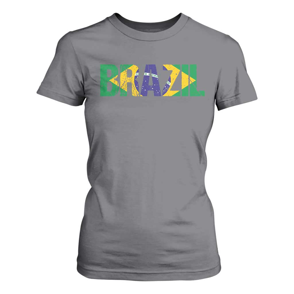 Brazil Brasil Flag T Shirt For Women Vintage Distressed Brazil