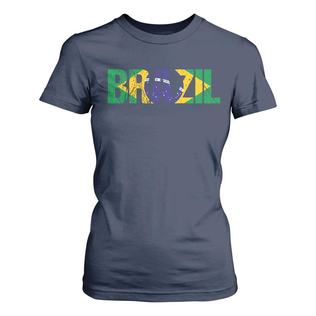 Brazil Brasil Flag T Shirt For Women Vintage Distressed Brazil