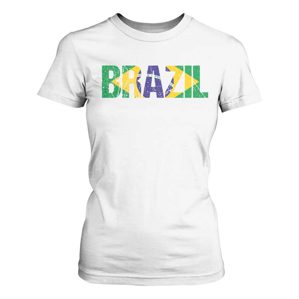 Brazil Brasil Flag T Shirt For Women Vintage Distressed Brazil