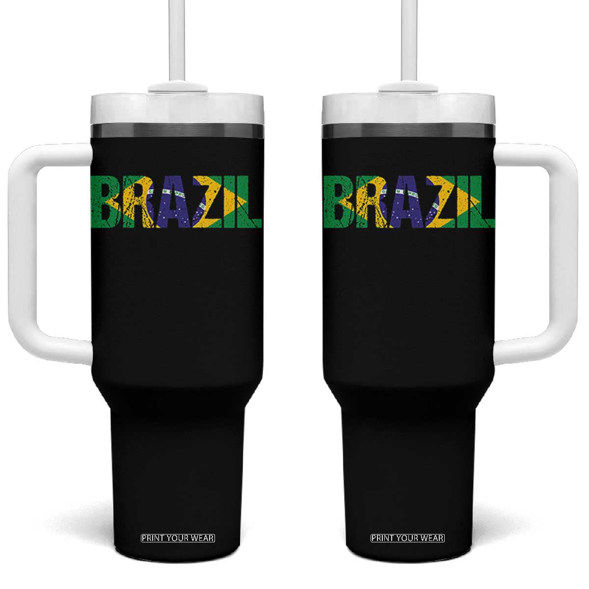 Brazil Brasil Flag Tumbler With Handle Vintage Distressed Brazil