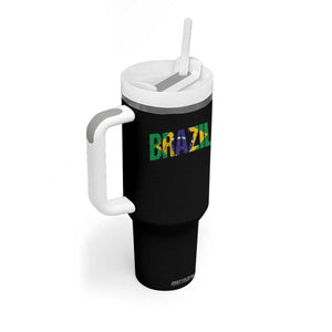 Brazil Brasil Flag Tumbler With Handle Vintage Distressed Brazil