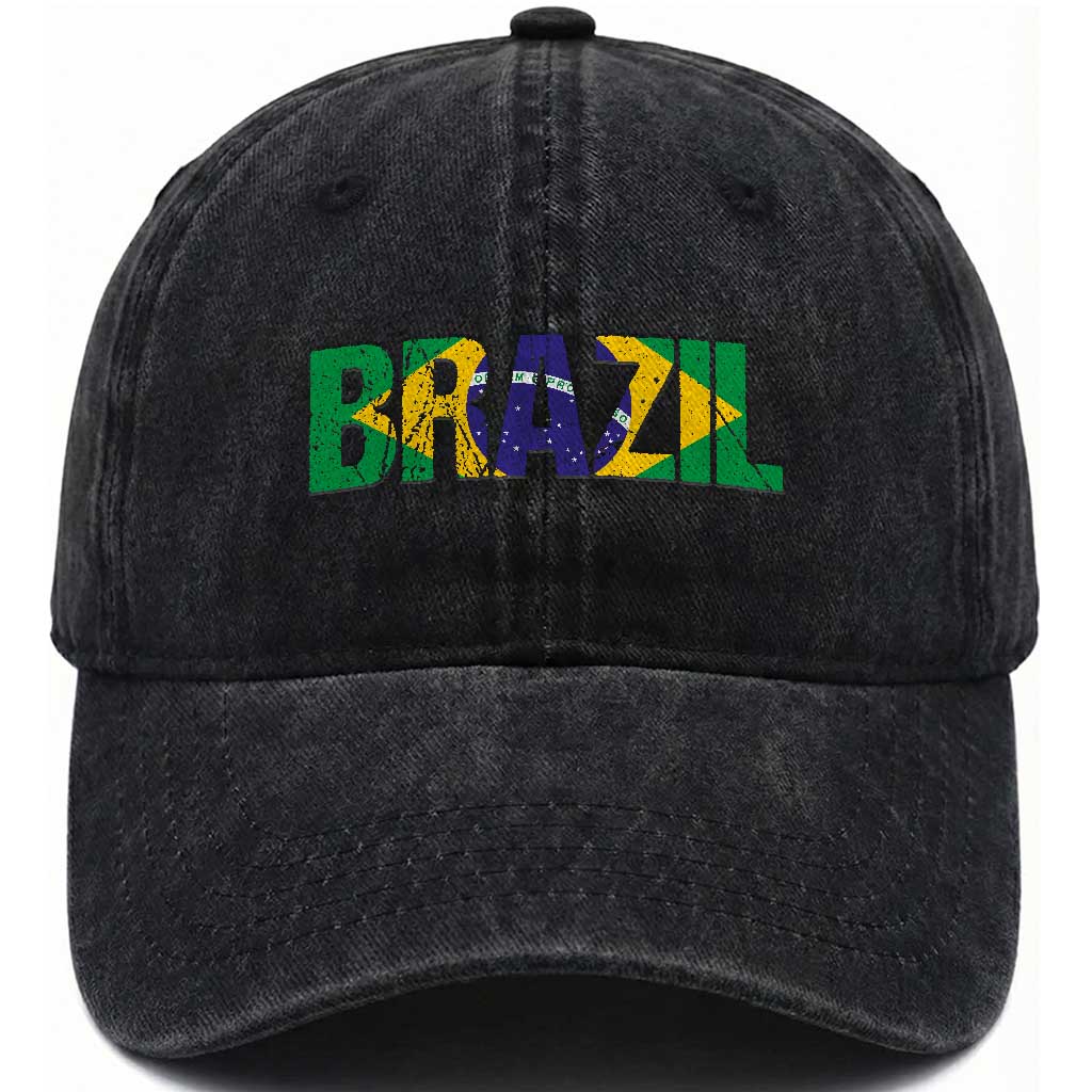 Brazil Brasil Flag Washed Cotton Baseball Cap Vintage Distressed Brazil