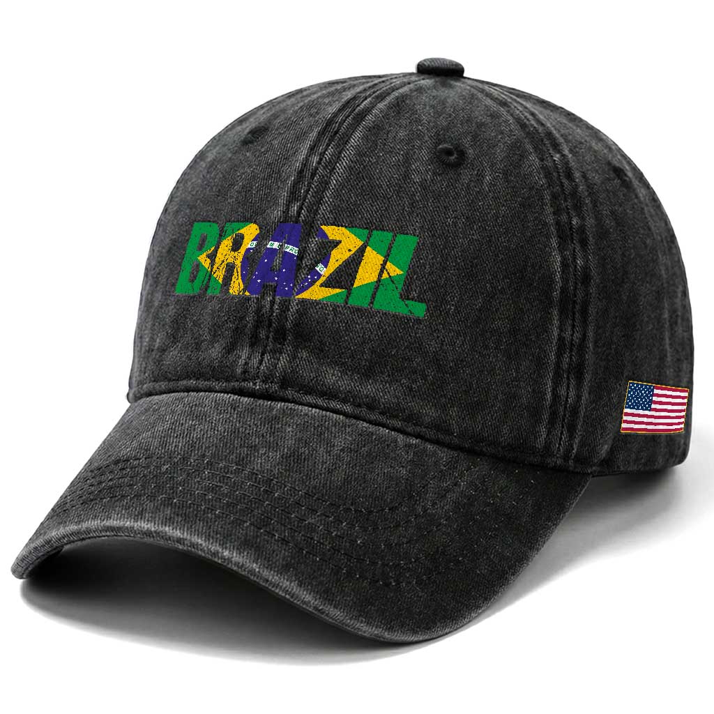 Brazil Brasil Flag Washed Cotton Baseball Cap Vintage Distressed Brazil