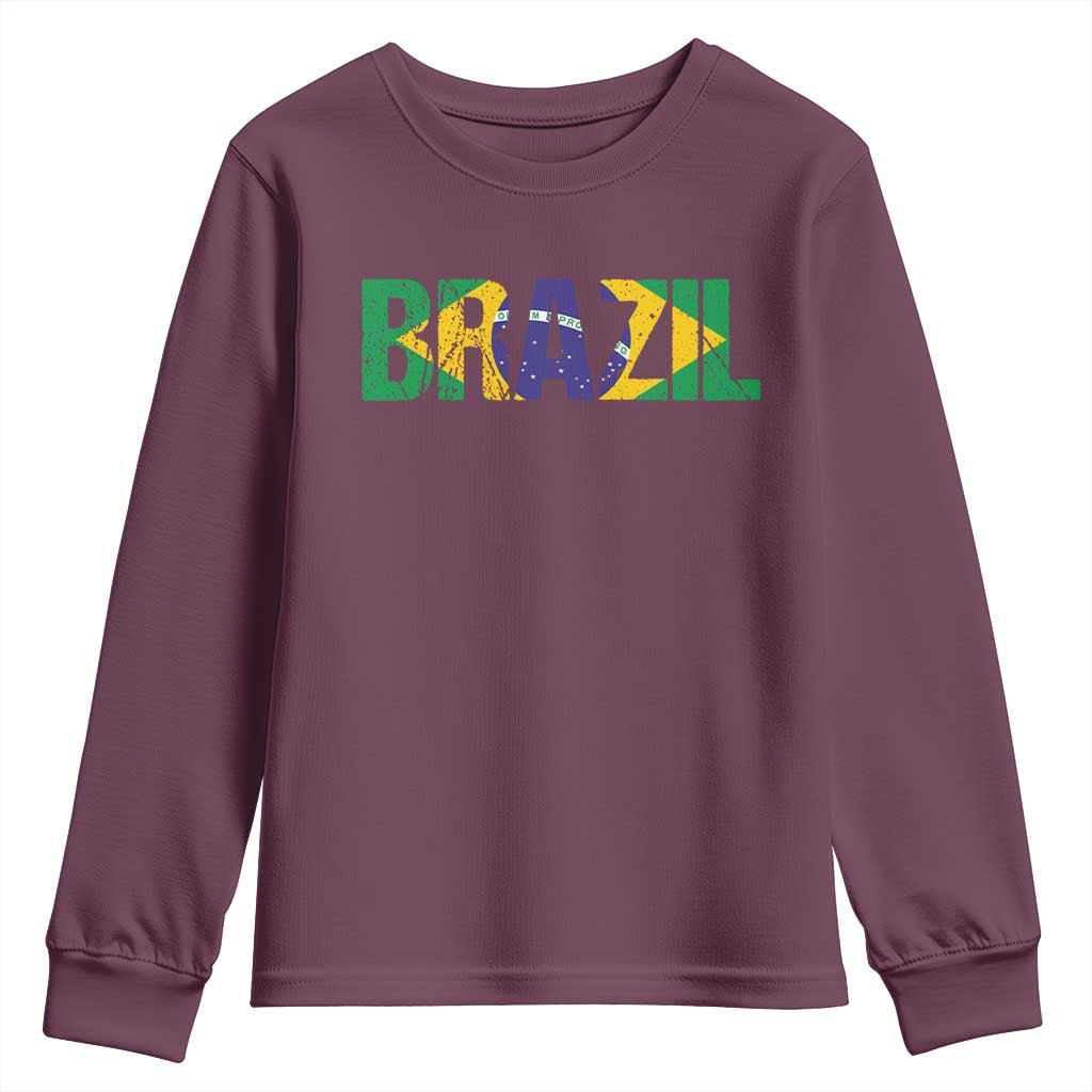 Brazil Brasil Flag Youth Sweatshirt Vintage Distressed Brazil