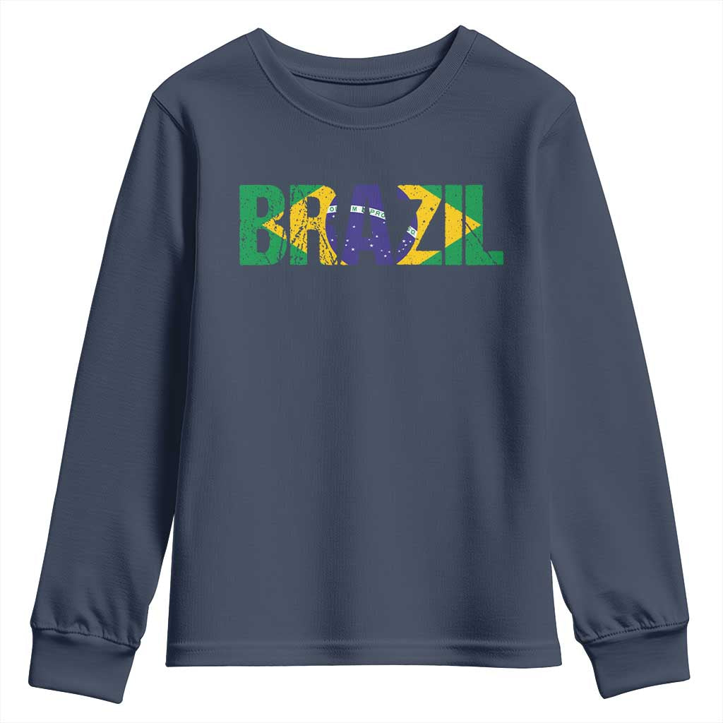 Brazil Brasil Flag Youth Sweatshirt Vintage Distressed Brazil