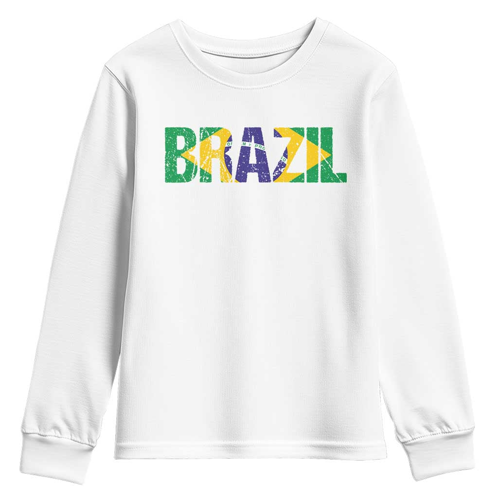 Brazil Brasil Flag Youth Sweatshirt Vintage Distressed Brazil