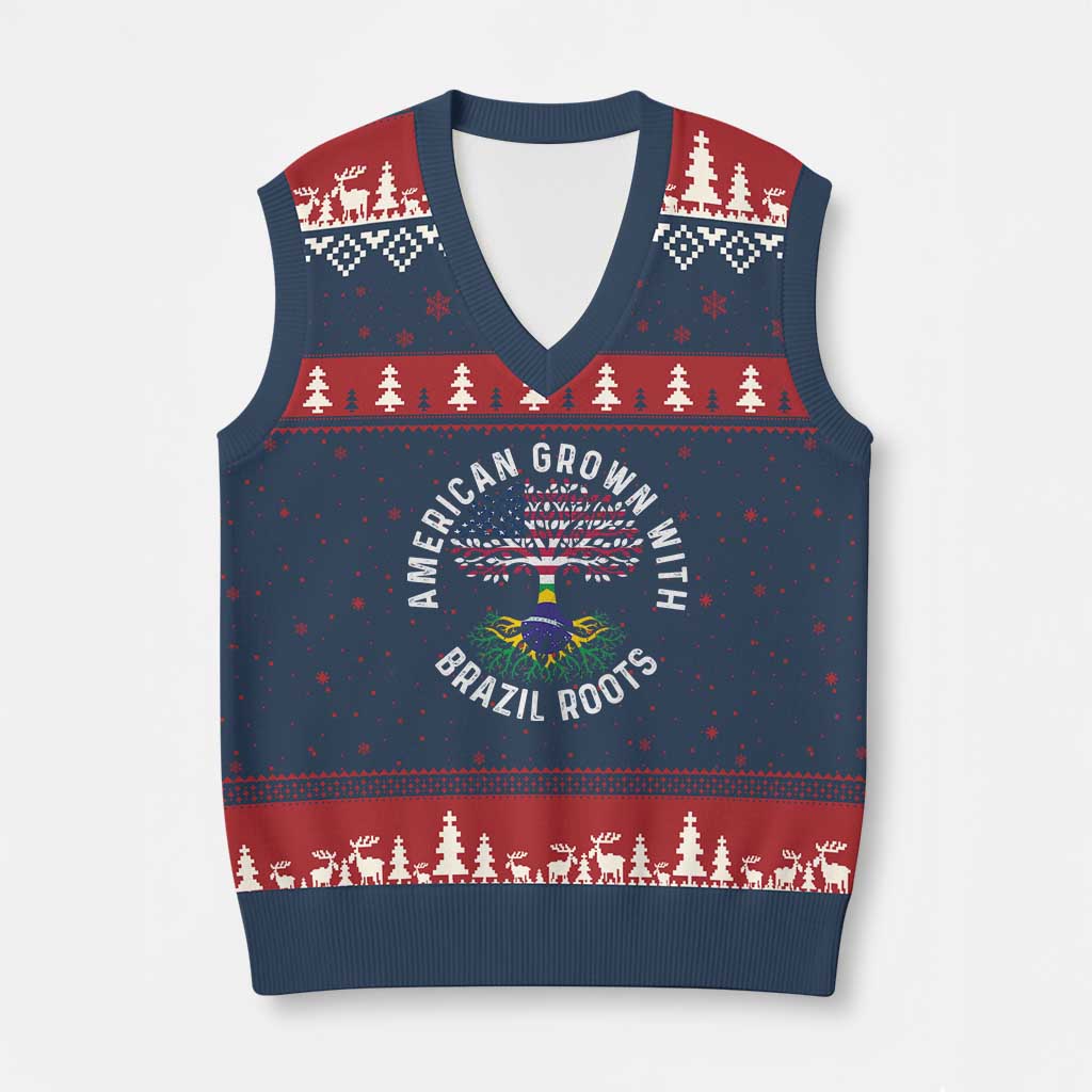 Brazilian Roots American Grown Tree Flag V-Neck Knit Sweater Vest TS14 Navy Red Print Your Wear