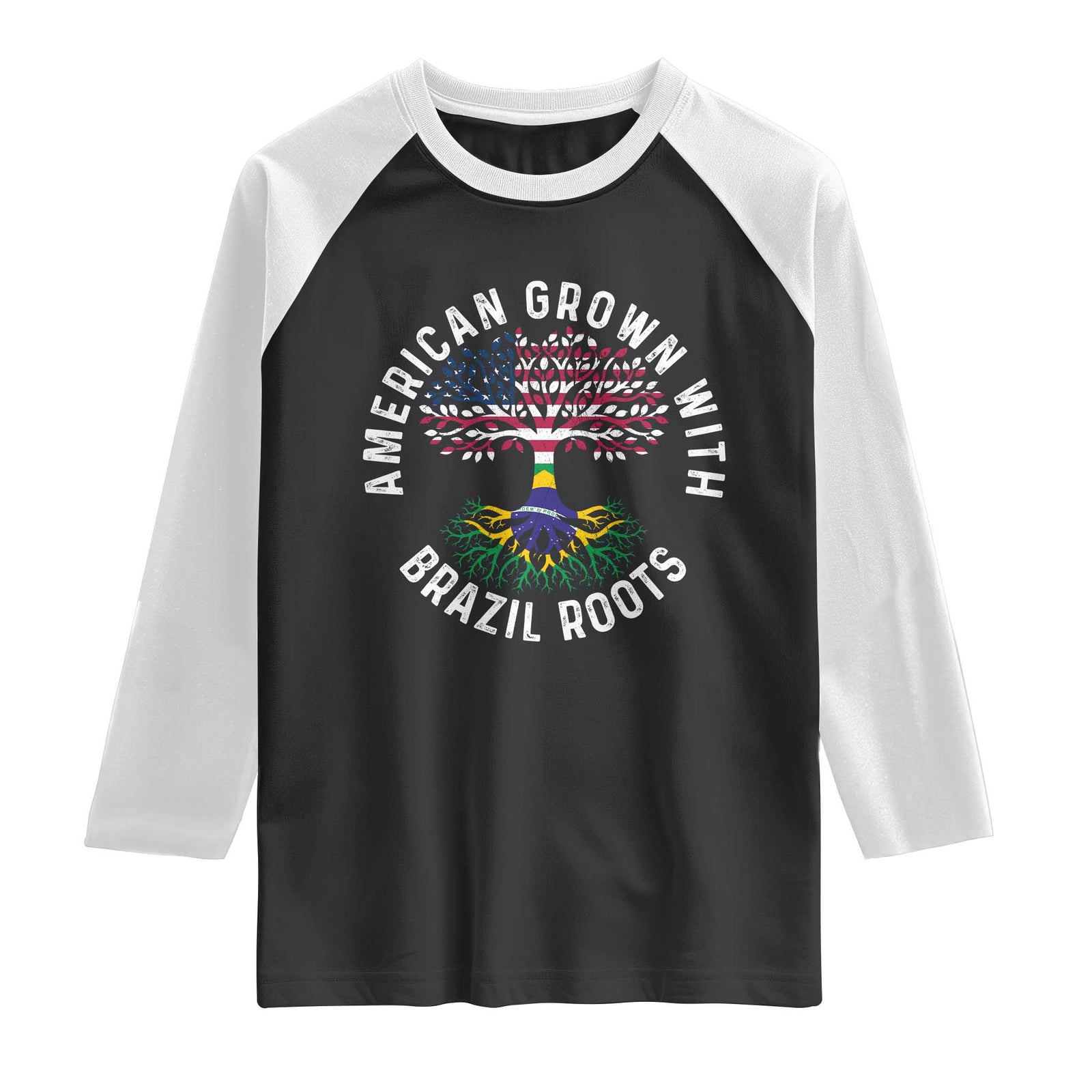 Brazilian Roots American Grown Tree Flag Raglan Shirt TS14 Black White Print Your Wear