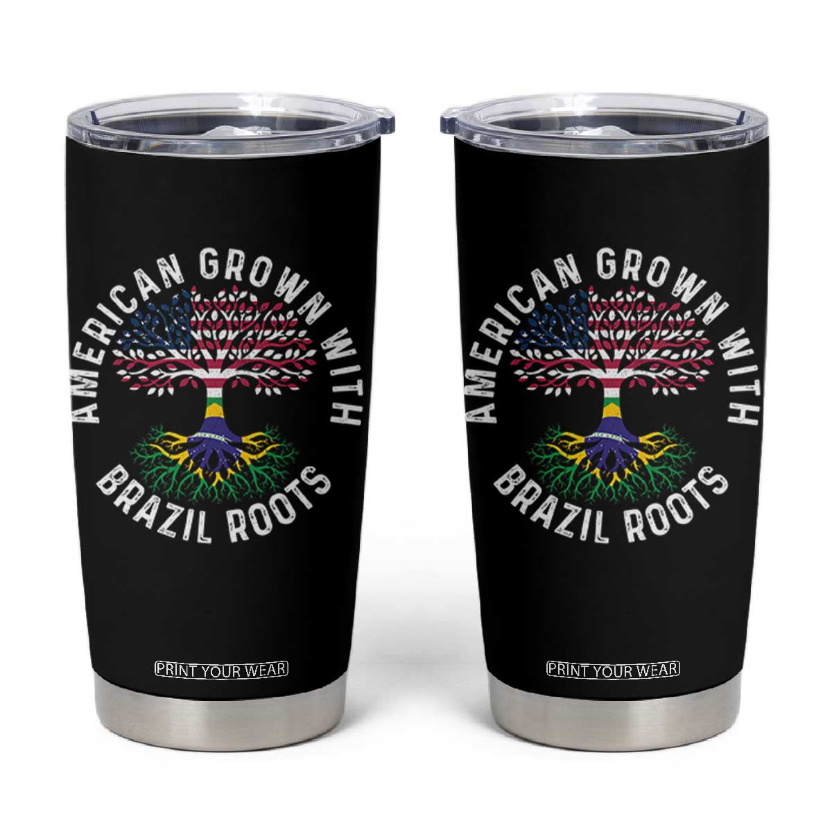 Brazilian Roots American Grown Tree Flag Tumbler Cup