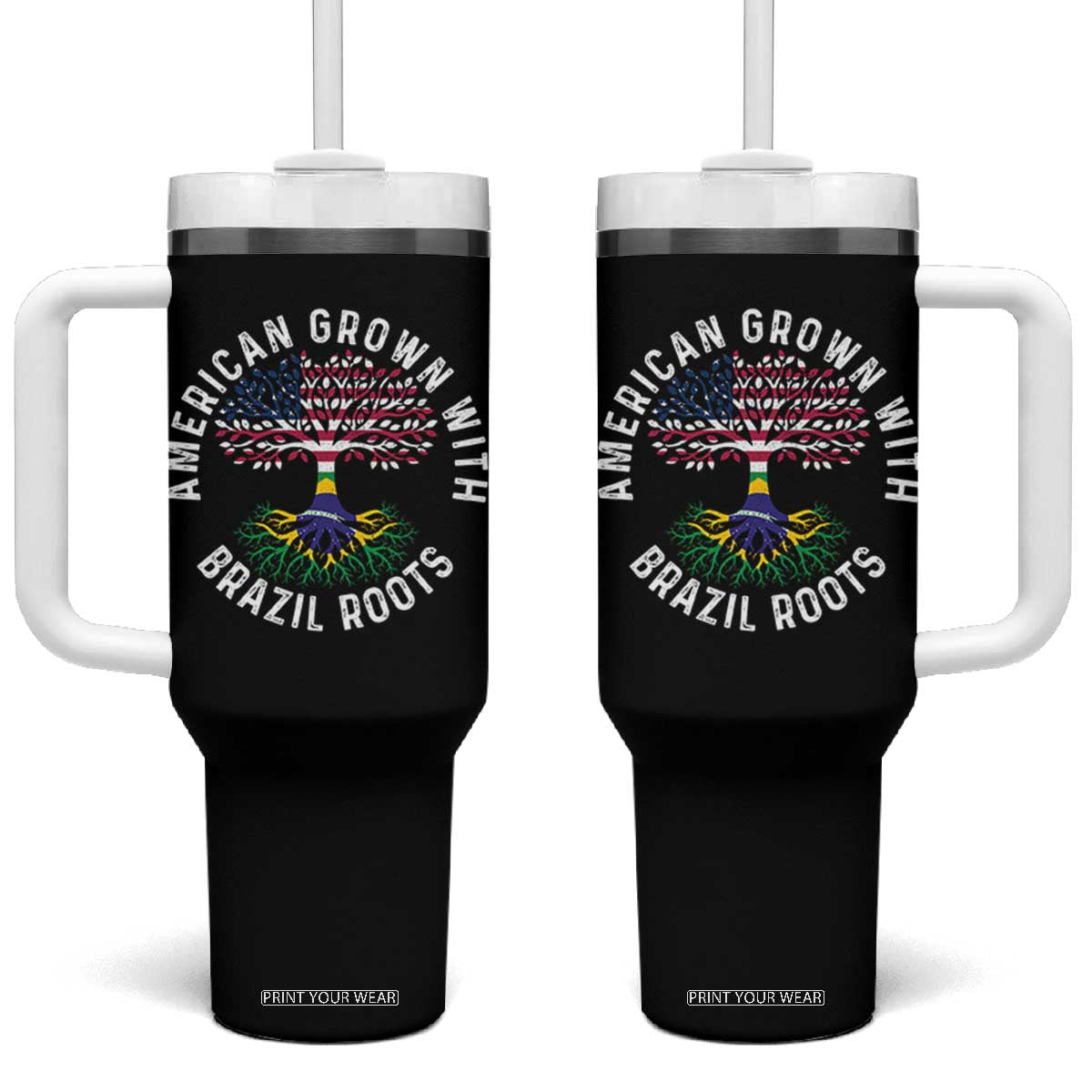 Brazilian Roots American Grown Tree Flag Tumbler With Handle