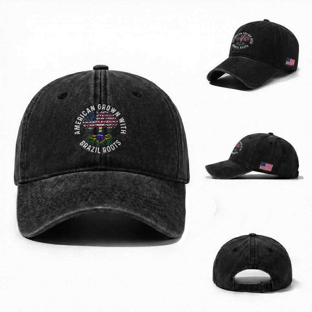 Brazilian Roots American Grown Tree Flag Washed Cotton Baseball Cap