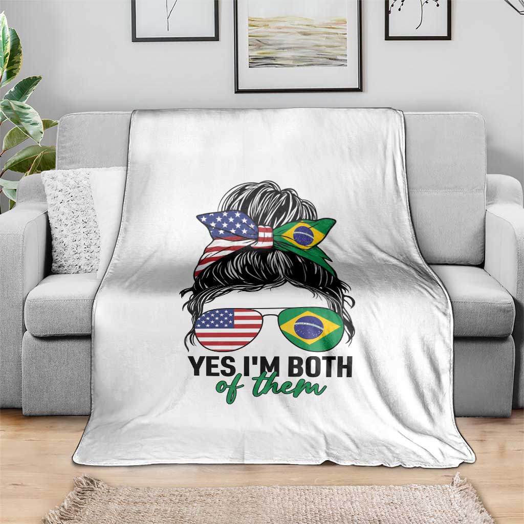 Half American And Brazilian America Brazil Brasil Flag Girl Throw Blanket Yes I'm Both of Them