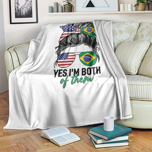 Half American And Brazilian America Brazil Brasil Flag Girl Throw Blanket Yes I'm Both of Them