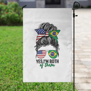 Half American And Brazilian America Brazil Brasil Flag Girl Garden Flag Yes I'm Both of Them