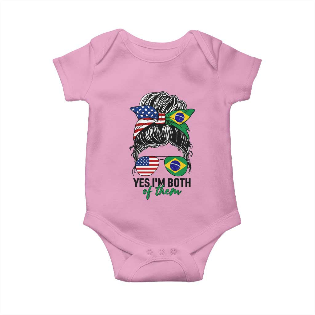 Half American And Brazilian America Brazil Brasil Flag Girl Baby Onesie Yes I'm Both of Them