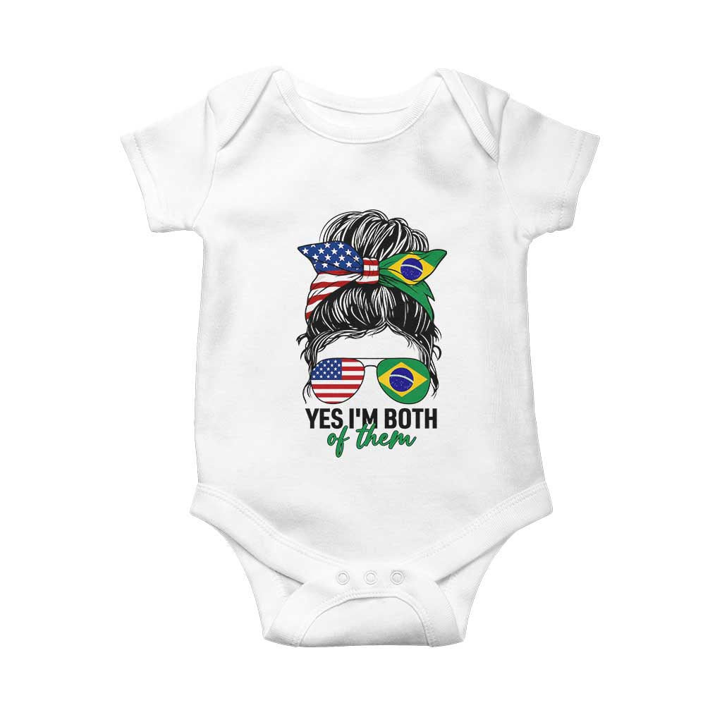 Half American And Brazilian America Brazil Brasil Flag Girl Baby Onesie Yes I'm Both of Them