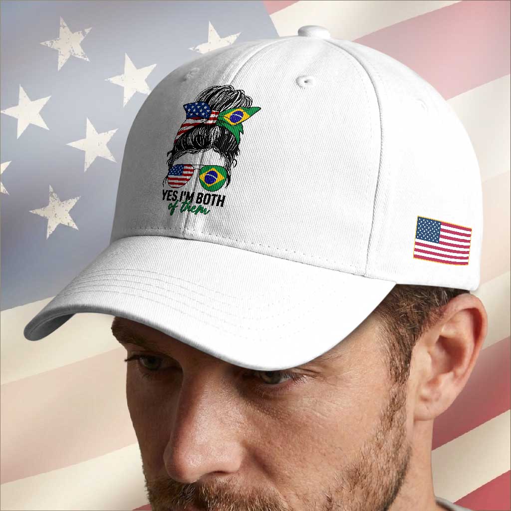 Half American And Brazilian America Brazil Brasil Flag Girl Baseball Cap Yes I'm Both of Them