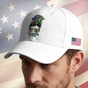 Half American And Brazilian America Brazil Brasil Flag Girl Baseball Cap Yes I'm Both of Them