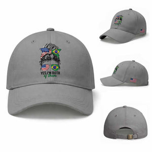 Half American And Brazilian America Brazil Brasil Flag Girl Baseball Cap Yes I'm Both of Them