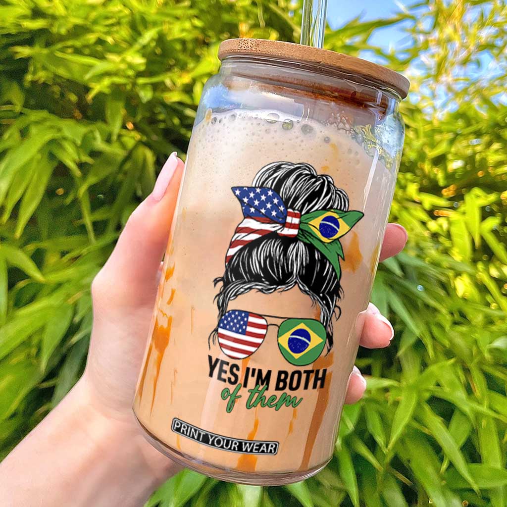 Half American And Brazilian America Brazil Brasil Flag Girl Glass Can Yes I'm Both of Them
