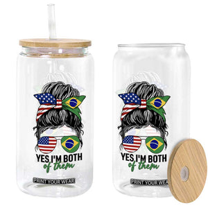 Half American And Brazilian America Brazil Brasil Flag Girl Glass Can Yes I'm Both of Them