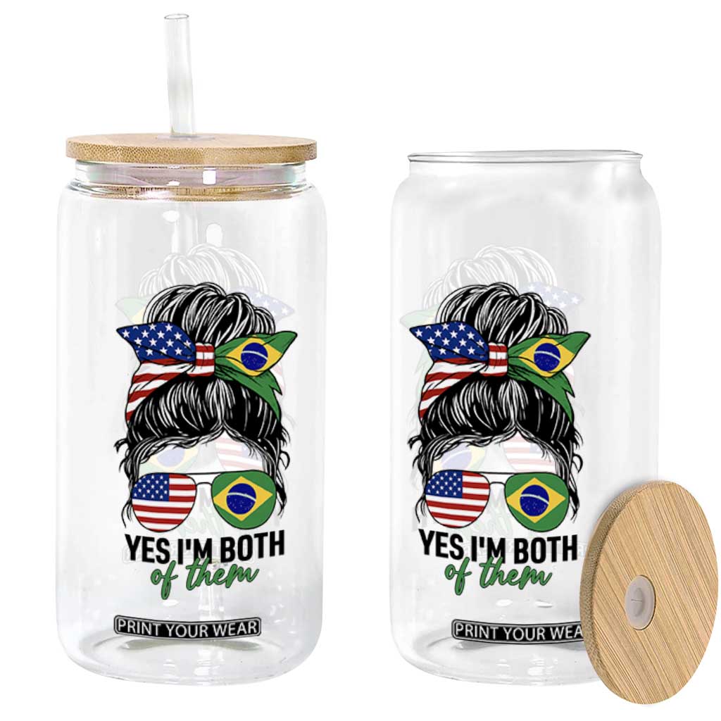 Half American And Brazilian America Brazil Brasil Flag Girl Glass Can Yes I'm Both of Them