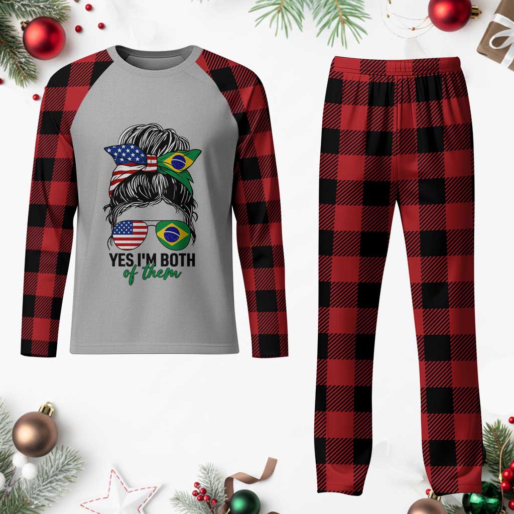 Half American And Brazilian America Brazil Brasil Flag Girl Plaid Pajama Set Yes I'm Both of Them TS14 Buffalo Plaid Print Your Wear