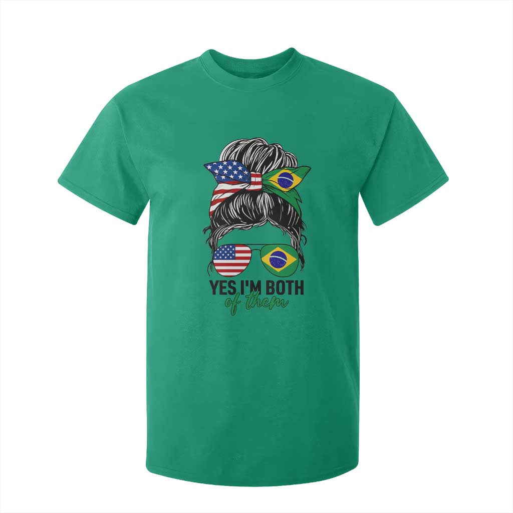 Half American And Brazilian America Brazil Brasil Flag Girl T Shirt For Kid Yes I'm Both of Them