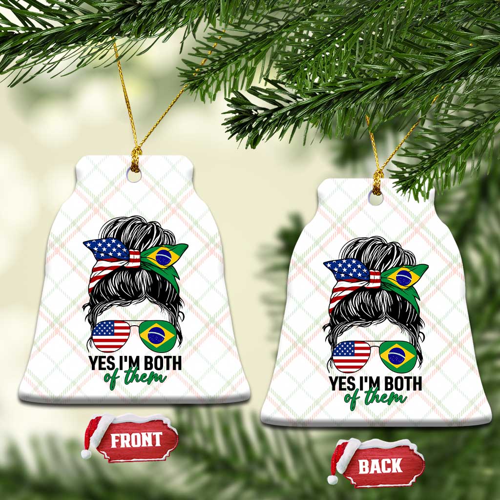 Half American And Brazilian America Brazil Brasil Flag Girl Ceramic Ornament Yes I'm Both of Them
