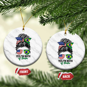 Half American And Brazilian America Brazil Brasil Flag Girl Ceramic Ornament Yes I'm Both of Them