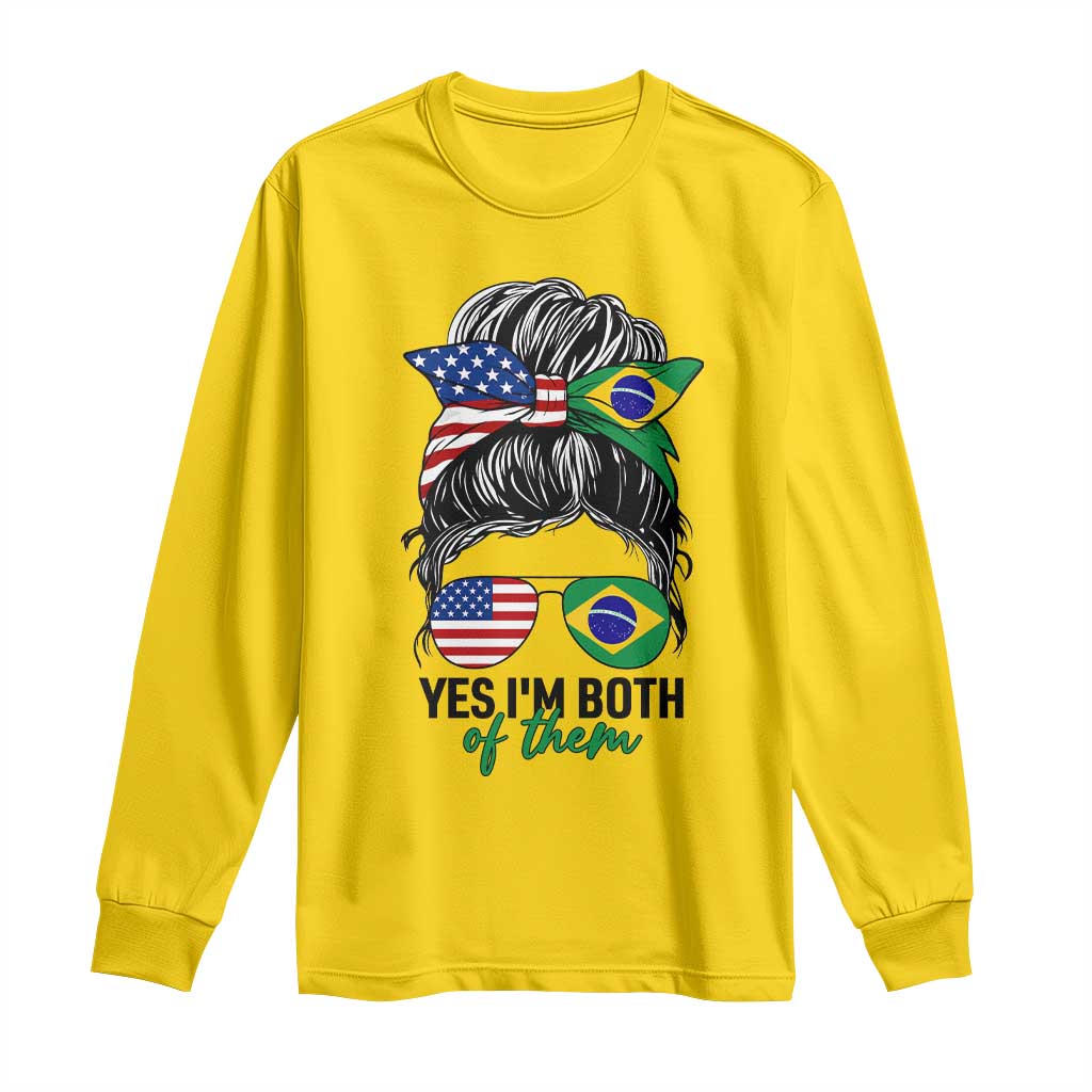 Half American And Brazilian America Brazil Brasil Flag Girl Long Sleeve Shirt Yes I'm Both of Them