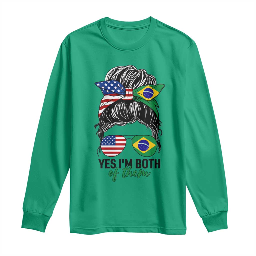 Half American And Brazilian America Brazil Brasil Flag Girl Long Sleeve Shirt Yes I'm Both of Them